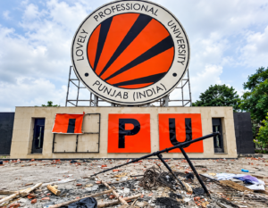Damaged LPU Entrance Amidst Rubble